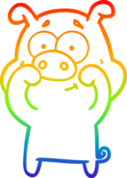 rainbow gradient line drawing of a happy cartoon pig png