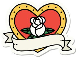pegatina de tatuaje al estilo tradicional de una rosa de corazón y pancarta png