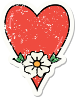 tatouage d'autocollant en détresse dans le style traditionnel d'un coeur et d'une fleur png