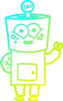 cold gradient line drawing of a happy cartoon robot waving hello png