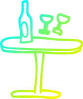 cold gradient line drawing of a cartoon table with bottle and glasses png