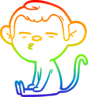 rainbow gradient line drawing of a cartoon suspicious monkey png