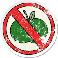 distressed sticker of a cute cartoon no fruit allowed sign png