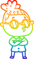 rainbow gradient line drawing of a cartoon woman wearing glasses png