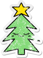 autocollant en détresse d'un arbre de noël de dessin animé mignon png