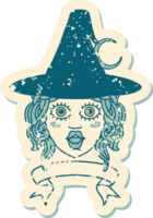 Retro Tattoo Style human witch character with banner png