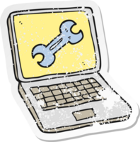 retro distressed sticker of a cartoon laptop computer with fix screen png