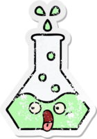 distressed sticker of a cute cartoon science beaker png