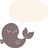 cute cartoon whale with speech bubble in retro style png