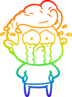 rainbow gradient line drawing of a cartoon crying man png