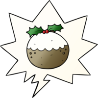 cartoon christmas pudding with speech bubble in smooth gradient style png