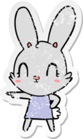pegatina angustiada de un lindo conejo de dibujos animados vestido png