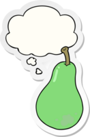 cartoon pear with thought bubble as a printed sticker png