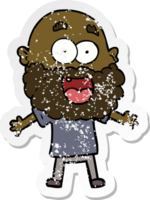 distressed sticker of a cartoon crazy happy man with beard png