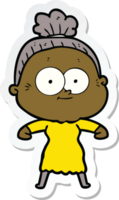 sticker of a cartoon happy old woman png