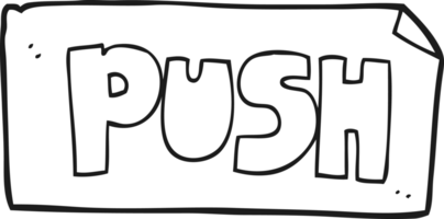 drawn black and white cartoon push door sign png
