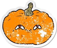 distressed sticker of a happy cartoon pumpkin png