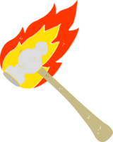 flat color illustration of flaming hammer png