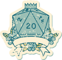 Retro-Tattoo-Stil natürliche 20 kritische Treffer d20 Würfelwurf png