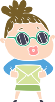 flat color style cartoon woman wearing sunglasses png