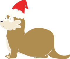 hand drawn flat color illustration of a otter wearing santa hat png