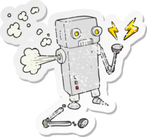 retro distressed sticker of a cartoon broken robot png