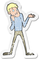 retro distressed sticker of a cartoon nervous man png