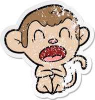 distressed sticker of a yawning cartoon monkey png