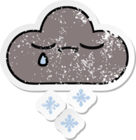 autocollant en détresse d'un nuage de neige de tempête de dessin animé mignon png