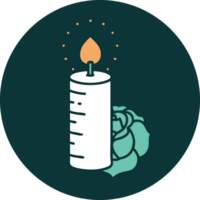 iconic tattoo style image of a candle and a rose png