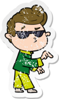 distressed sticker of a cartoon cool guy png