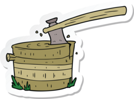 sticker of a cartoon tree stump with axe png