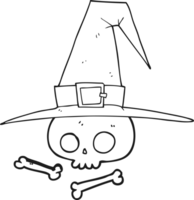 drawn black and white cartoon witch hat with skull png