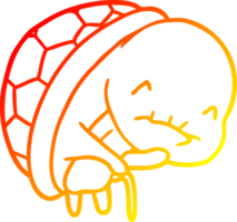 warm gradient line drawing of a cute old turtle with walking stick png