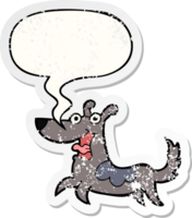 happy dog cartoon with speech bubble distressed distressed old sticker png