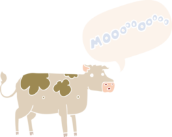 dessin animé vache avec discours bulle dans rétro style png