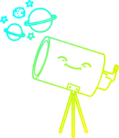 cold gradient line drawing of a cartoon telescope with face png