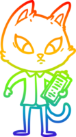 rainbow gradient line drawing of a confused cartoon business cat png