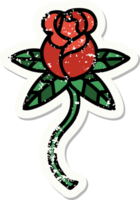 bedrövad klistermärke tatuering i traditionell stil av en blomma png