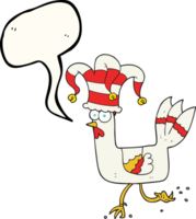 dibujado habla burbuja dibujos animados pollo corriendo en gracioso sombrero png