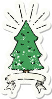 worn old sticker of a tattoo style pine tree png