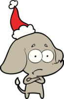 hand drawn line drawing of a unsure elephant wearing santa hat png