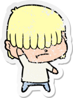 distressed sticker of a cartoon boy with untidy hair png