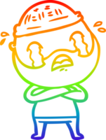 rainbow gradient line drawing of a cartoon bearded man crying png