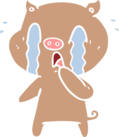 dessin animé de style plat couleur cochon qui pleure png