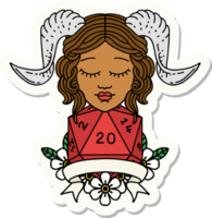 sticker of a tiefling with natural twenty dice roll png