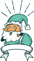 scroll banner with tattoo style santa claus christmas character with sack png