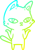 cold gradient line drawing of a cartoon cat staring png