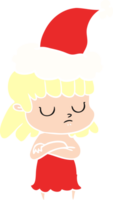 hand drawn flat color illustration of a indifferent woman wearing santa hat png