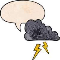 cartoon storm cloud with speech bubble in retro texture style png